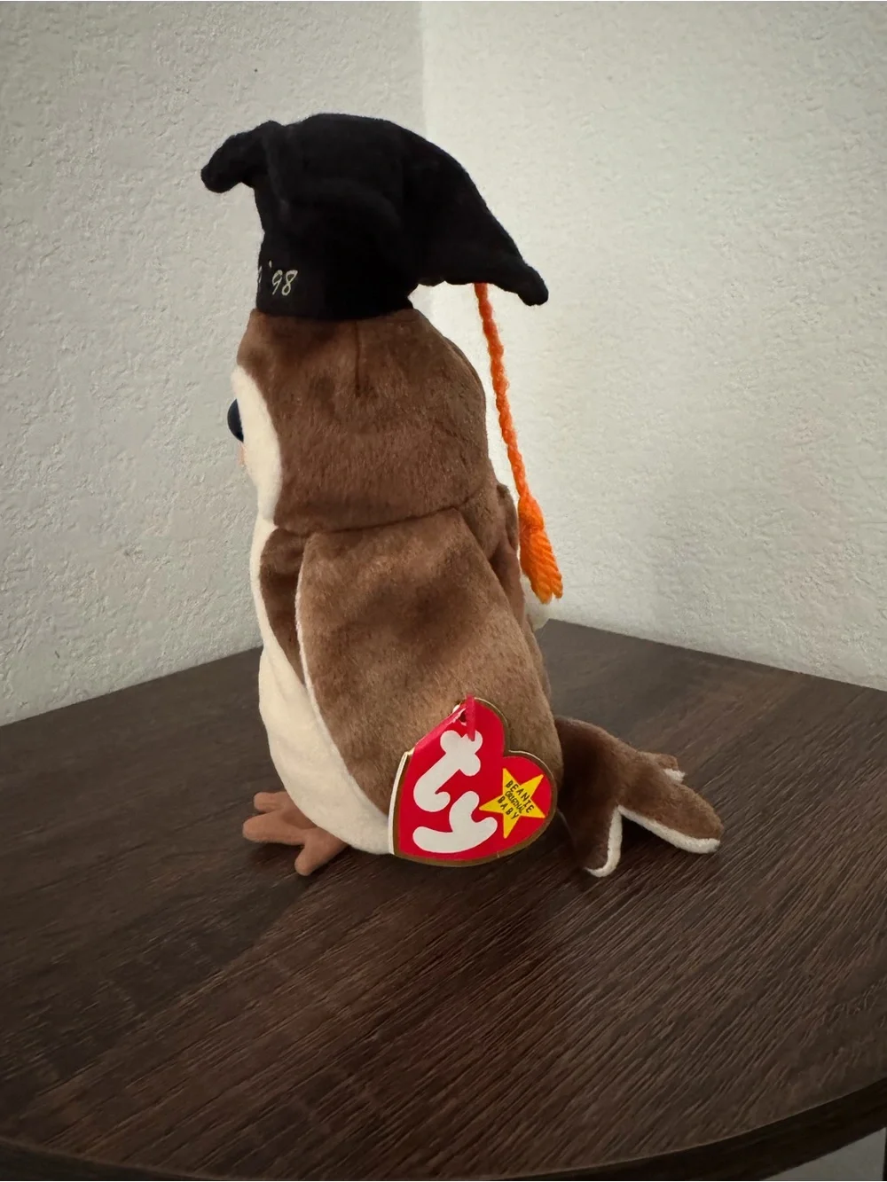 TY Wise 1998 Graduation Owl Stuffed beanie baby - Brown & Cream